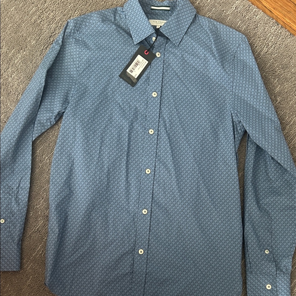 Ted Baker Blue Micro-Pattern Stretch Dress Shirt